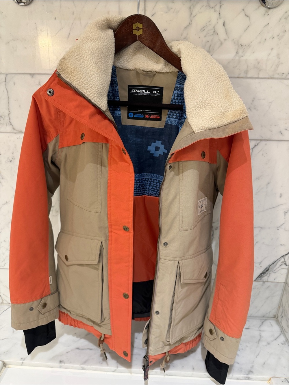 Women’s O'Neill Escape Series Khaki & Orange Ski Snowboard Jacket Size Small